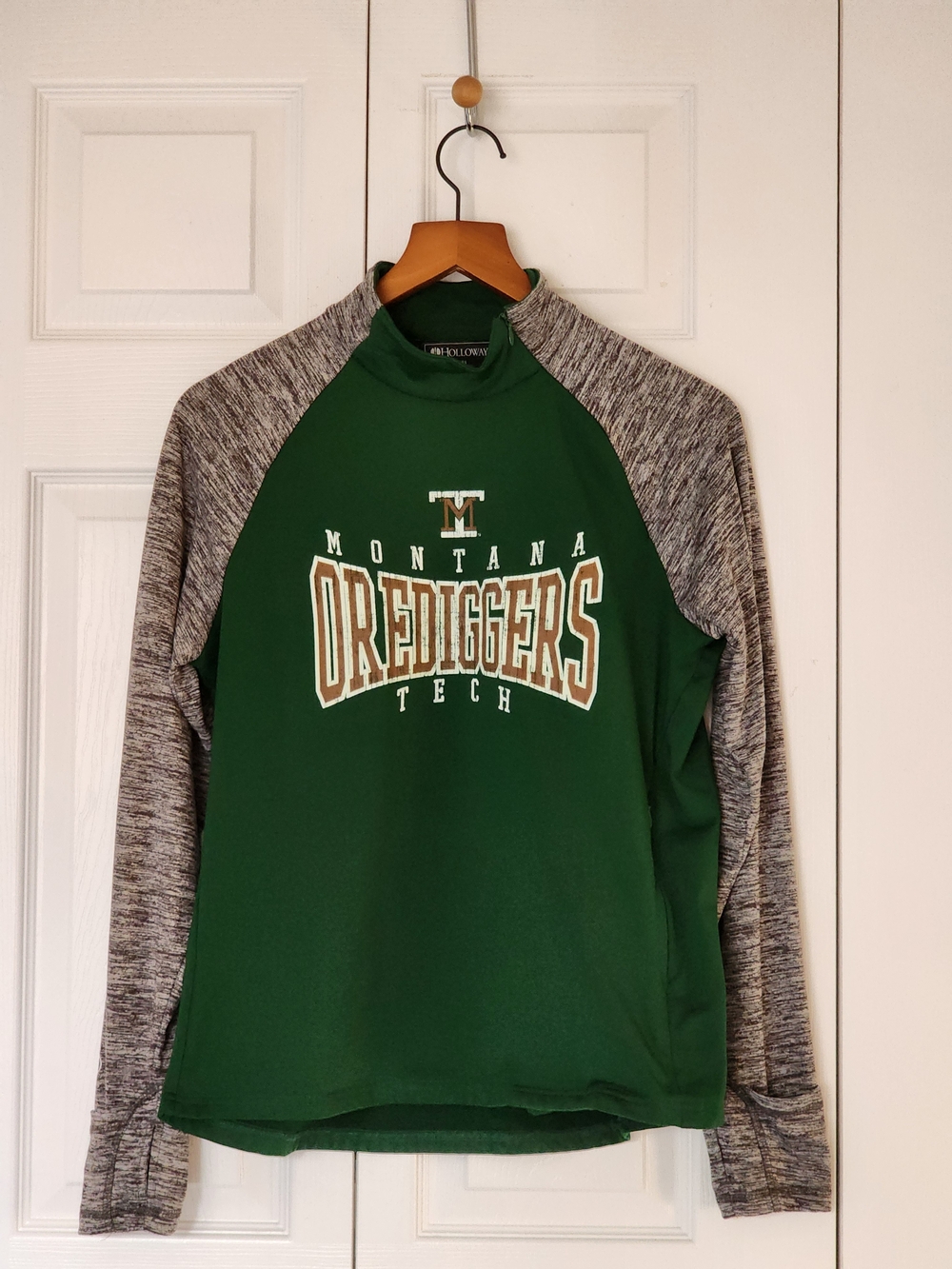 HOLLOWAY Montana Tech Orediggers Pullover Green Raglan Side Zip/ Pocket LARGE - Picture 3 of 11